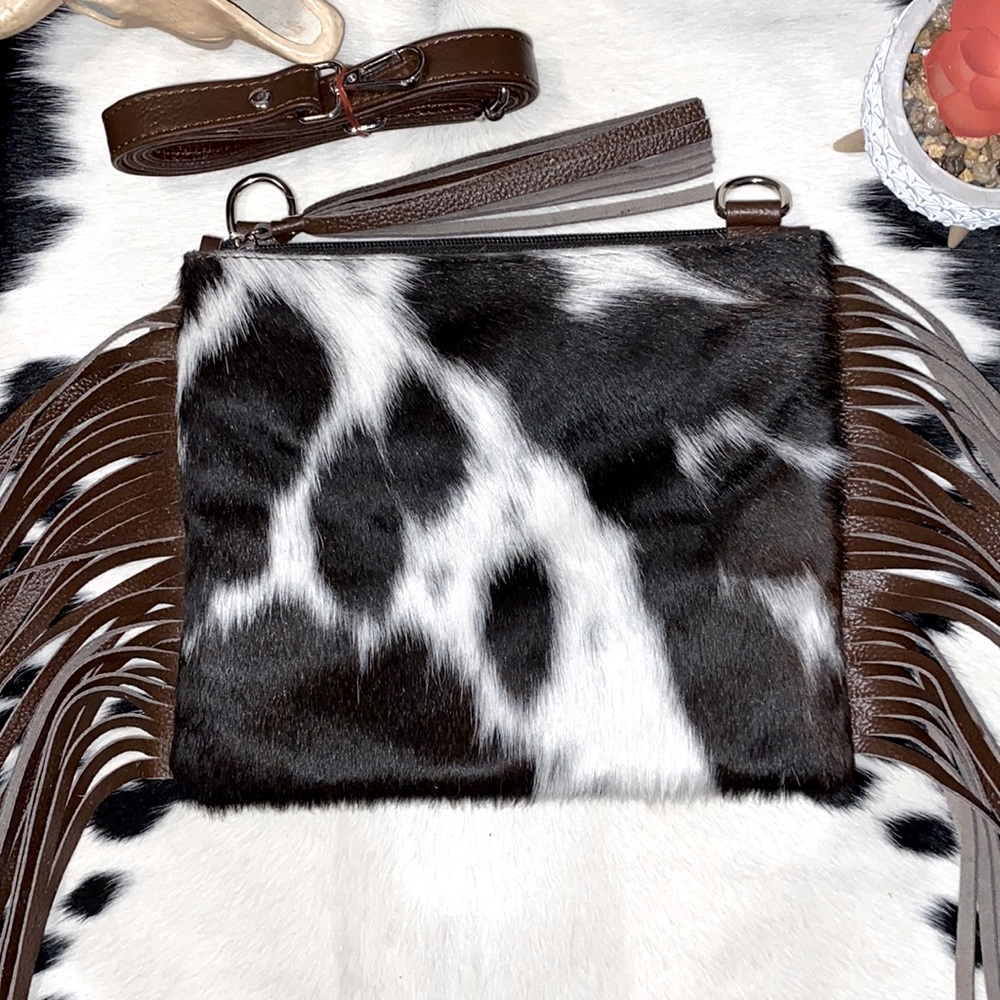 100% Handmade New Real Cowhide Leather Crossbody Purse Handbag Hair On
